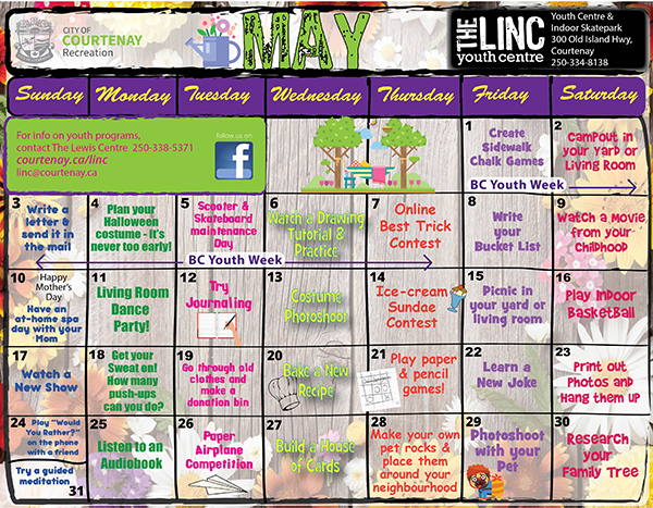 May Activity Calendar for Youth at Home | City of Courtenay