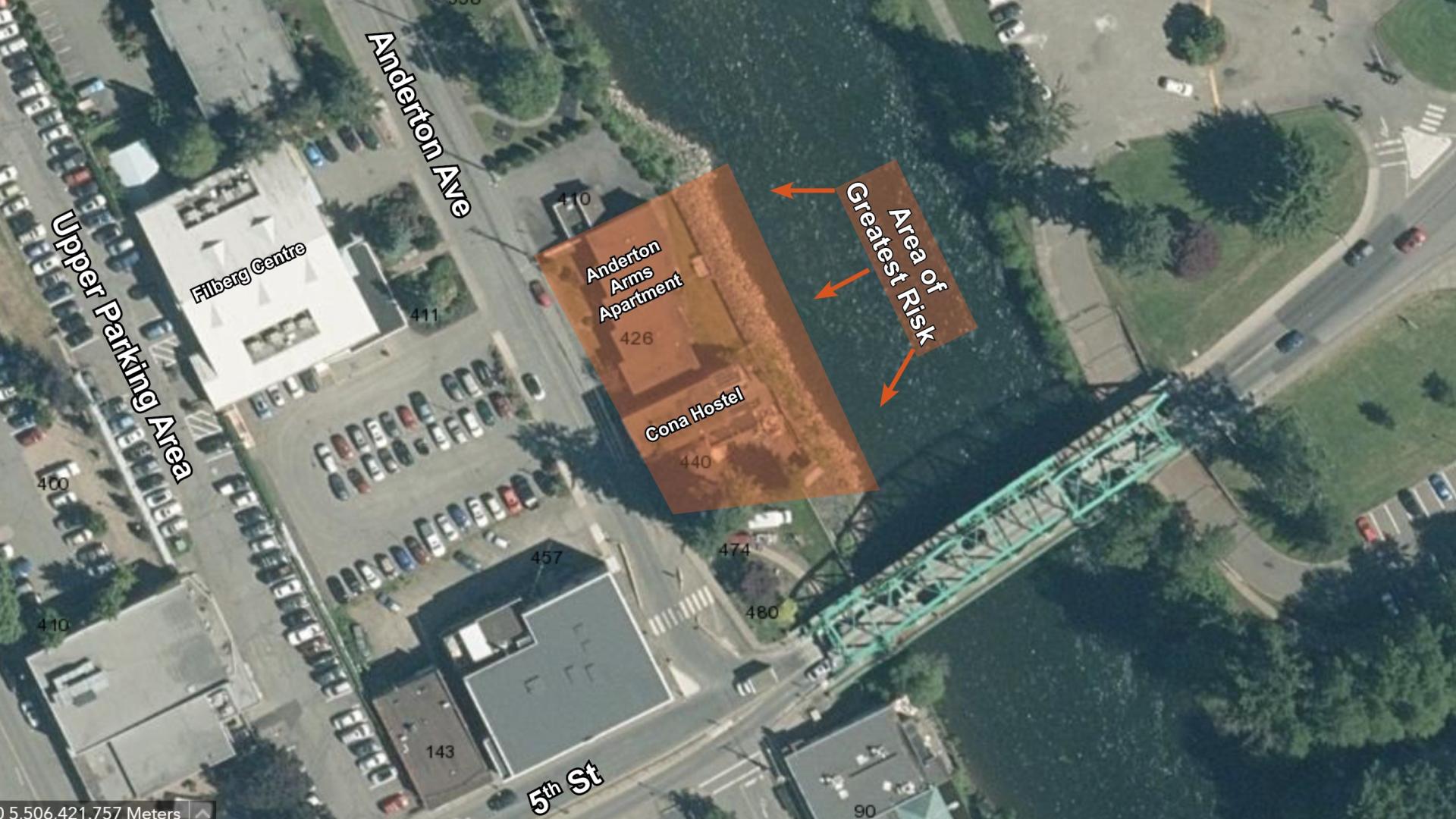 Map detailing area of risk near the Anderton Wall.